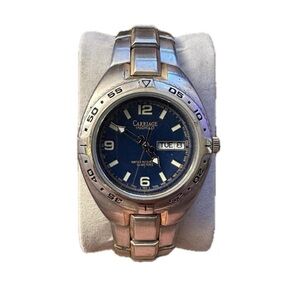 Vintage Time Carriage Silver and Blue Watch